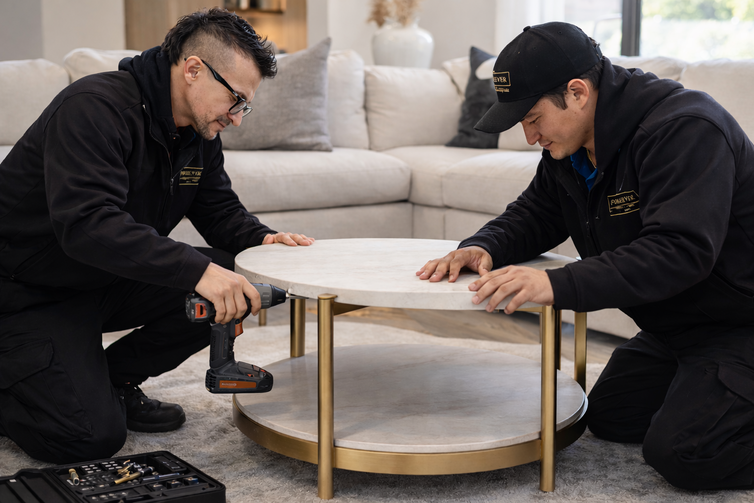 Forever Luxury crew placing furniture in luxury home